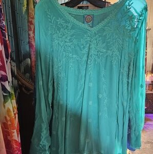 JOHNNY WAS AMAZING GREEN BLOUSE NWOT